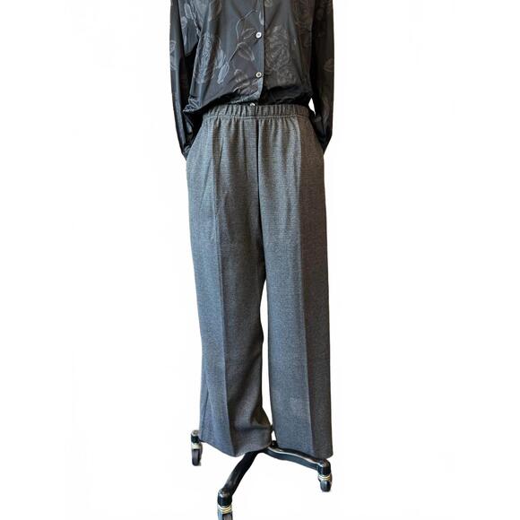 NEW PETER O. MAHLER women's plaid jersey wide leg pants in graphite